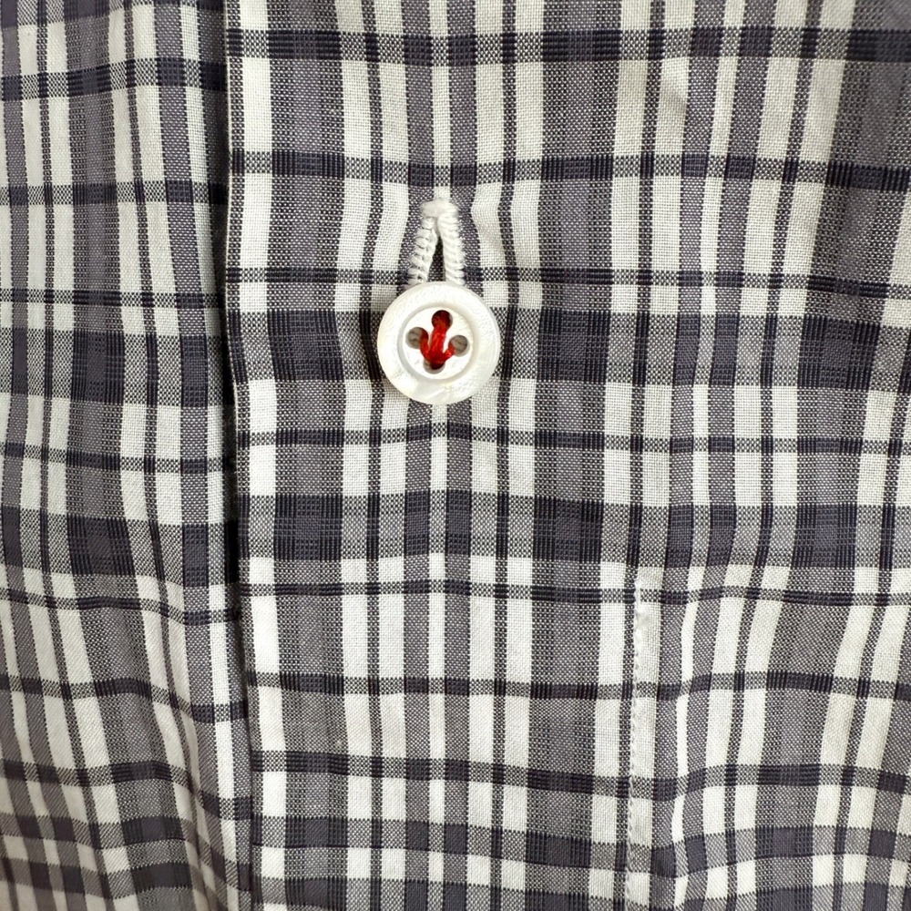 ISAIA Napoli Mens Dress Shirt 15 1/2 Check‎ Plaid Black & White Button Up - Picture 5 of 7